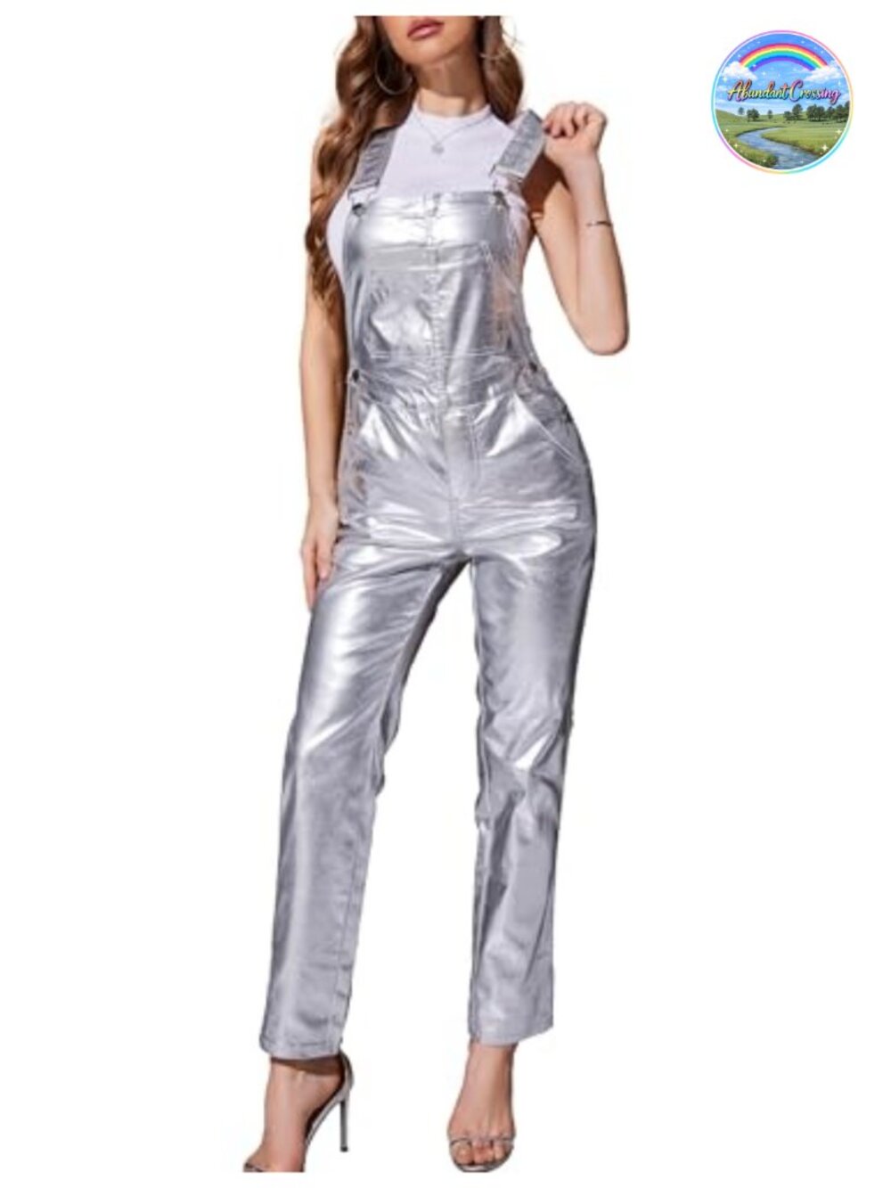 Odefou Metallic Bib Overalls Women Adjustable Strap Coveralls